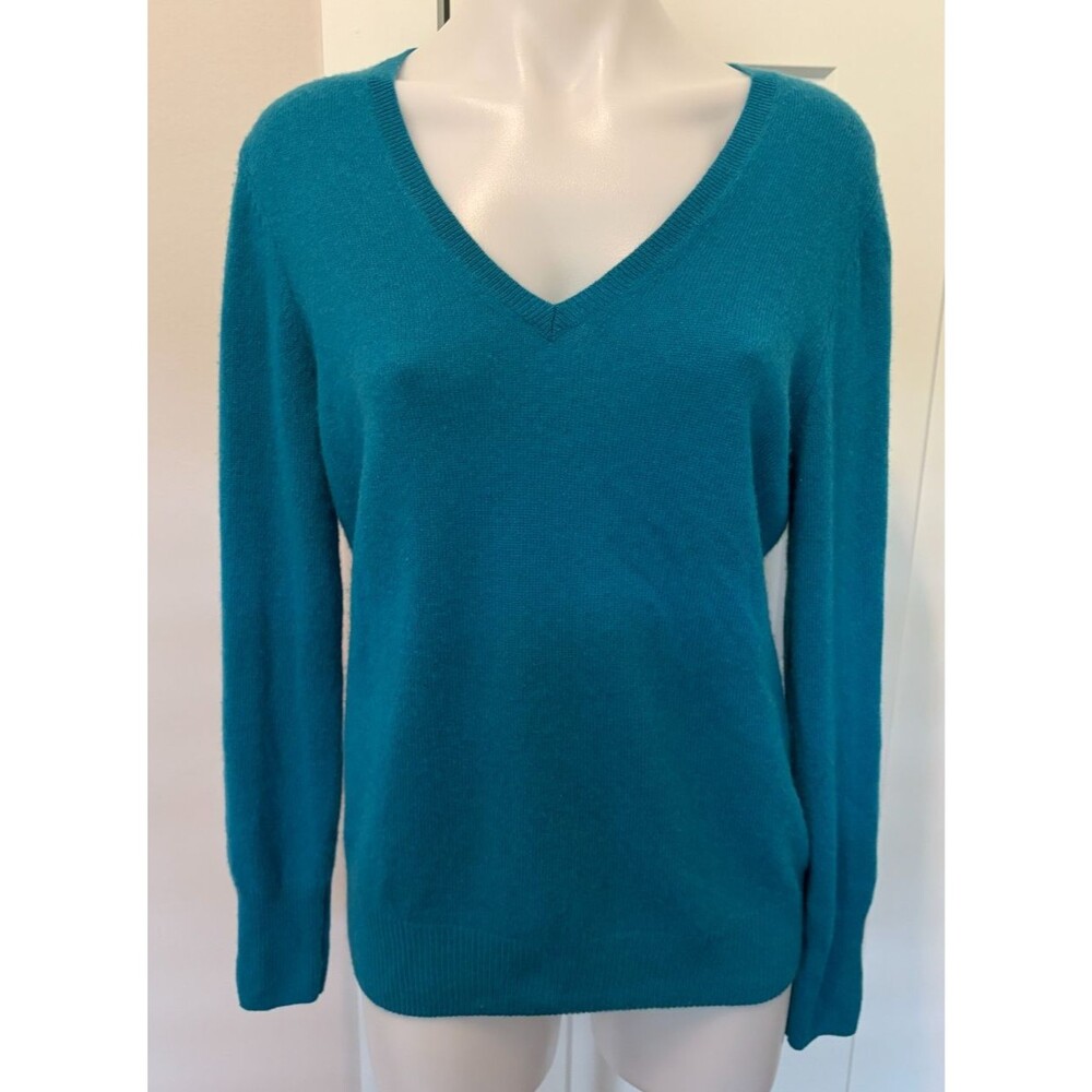 HALOGEN Womens Cashmere SWEATER Long Sleeve BLUE V-Neck Size XL